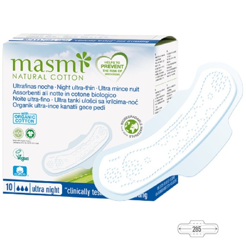 Absorbante de noapte din bumbac organic, 3 picaturi 10 buc Masmi