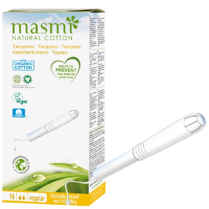 Tampoane din bumbac organic, cu aplicator, normal 2 picaturi 16buc Masmi