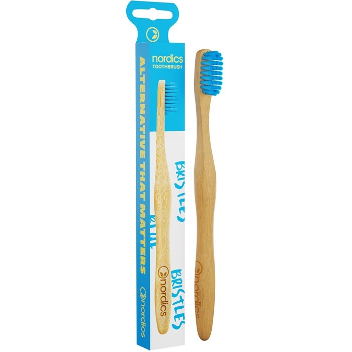 Periuta de dinti pt adulti, din bambus, albastra, Nordics Oral Care