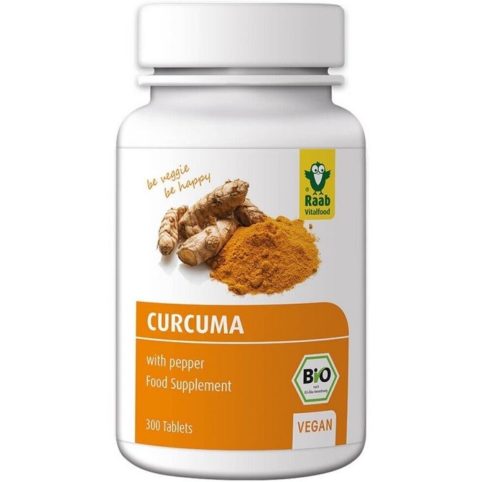Turmeric (Curcuma) bio cu piper 300mg, 300 tablete vegane Raab Vitalfood