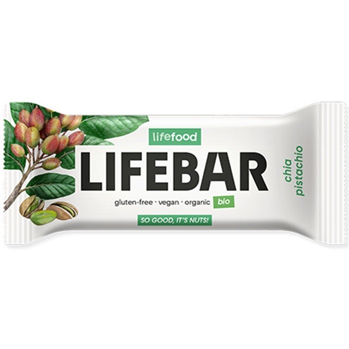 Baton cu chia si fistic bio raw vegan, fara zahar 47g Lifebar Plus