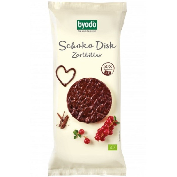 Rondele din orez integral cu ciocolata amaruie bio, fara gluten 65g Byodo