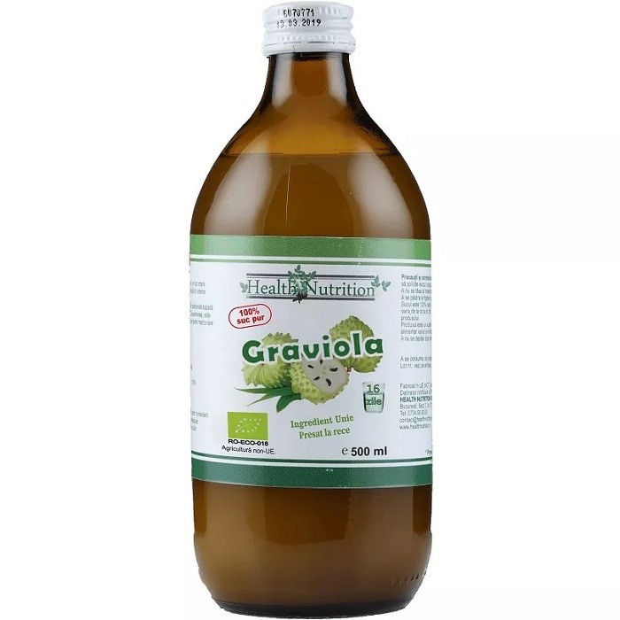 Suc de Graviola bio pur, fara zahar 500ml Health Nutrition