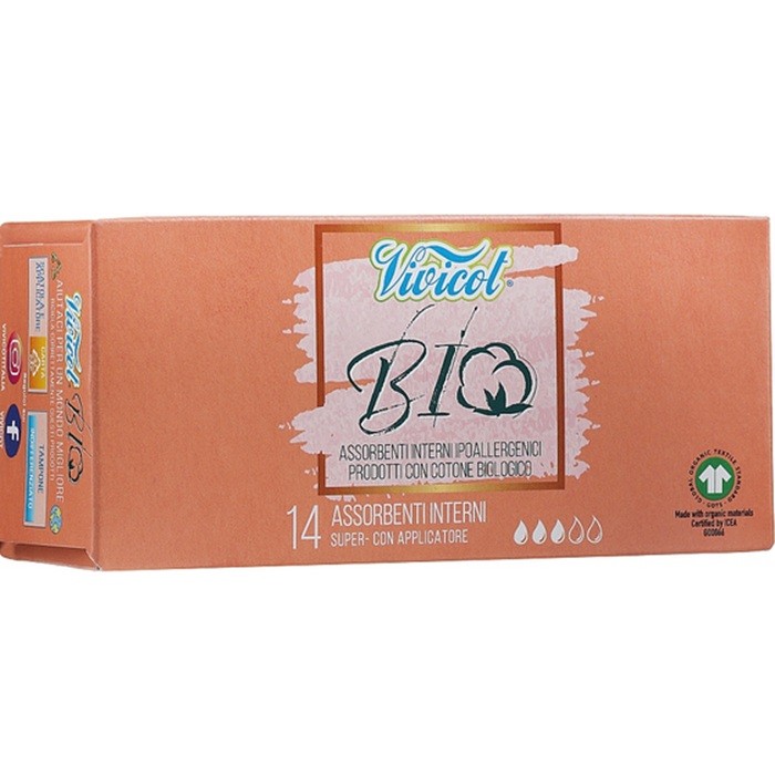 Tampoane cu aplicator din bumbac hipoalergenic ecologic 3 picaturi 14buc Vivicot