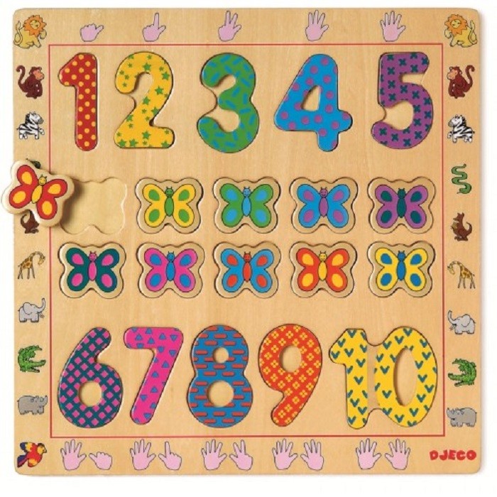 Puzzle din lemn Djeco Cifre, de la 2 ani