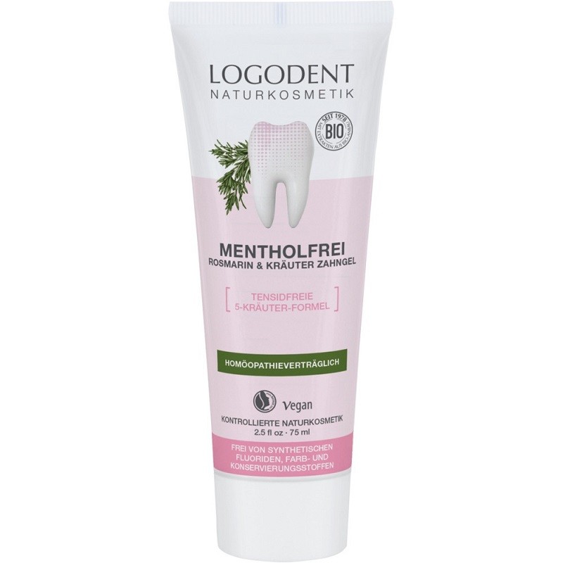 Pasta de dinti gel fara mentol cu rozmarin si plante bio vegan, fara fluor 75g Logodent