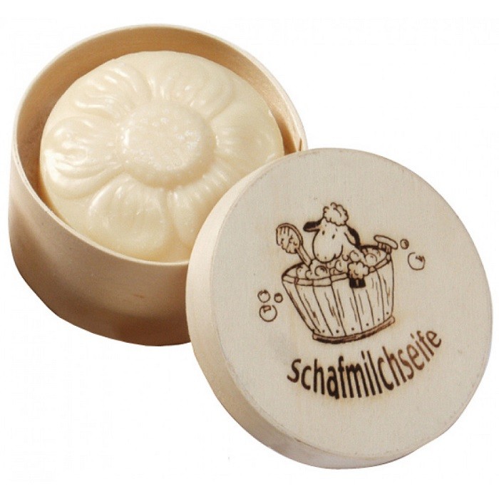Sapun cu lapte de oaie (floricica) in cutie lemn 65g Saling