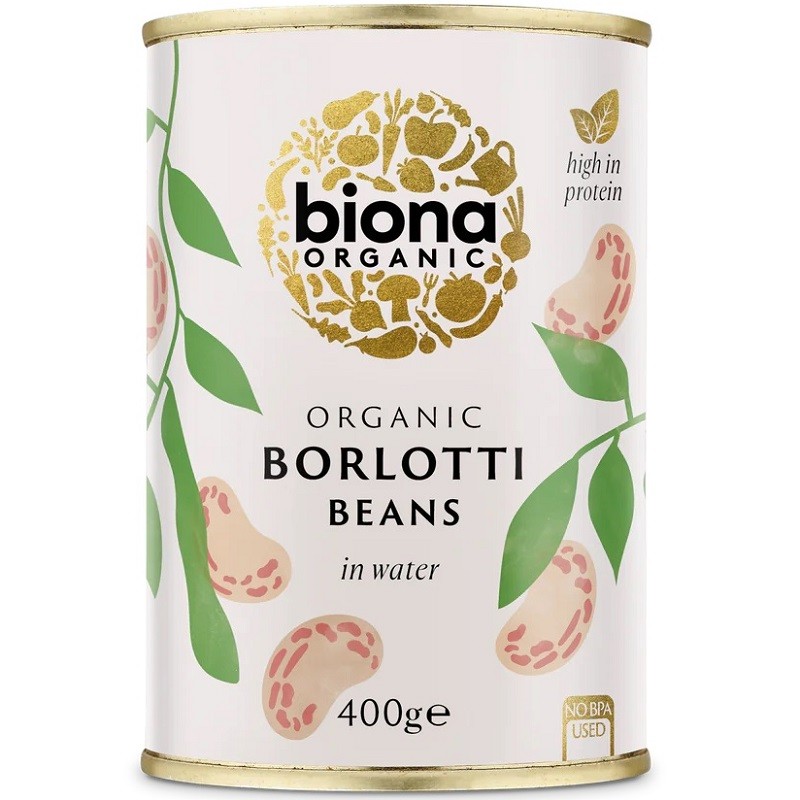 Fasole pestrita Borlotti bio, fara sare - conserva 400g Biona