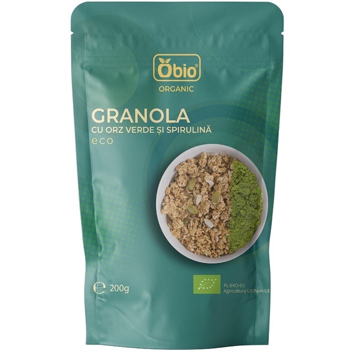 Granola cu orz verde si spirulina bio 200g Obio