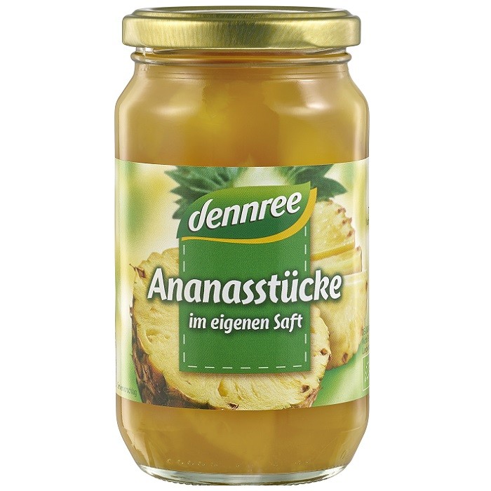 Bucati de ananas in suc propriu bio 350g Dennree