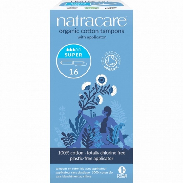 Tampoane din bumbac bio cu aplicator, Super 16 buc Natracare