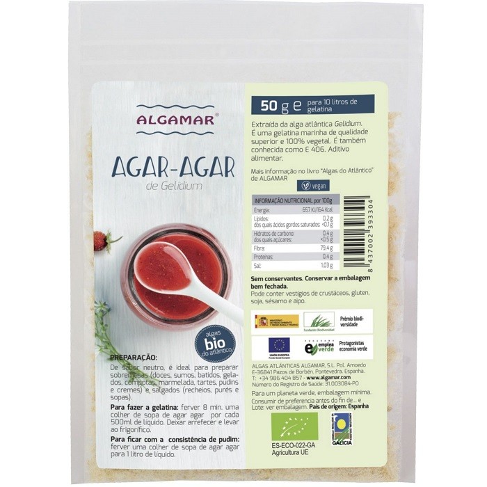 Agar agar fulgi bio (gelatina vegetala) 50g Algamar
