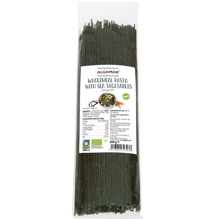 Spaghete integrale din grau dur cu alge marine bio 250g Algamar