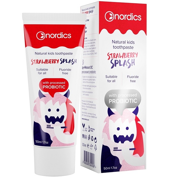 Pasta de dinti naturala pentru copii cu capsuni si probiotice 50ml Nordics Oral Care