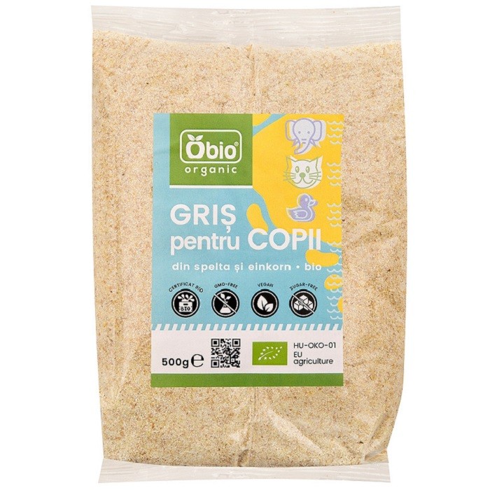 Gris din grau spelta si grau einkorn bio, pentru copii 500g Obio