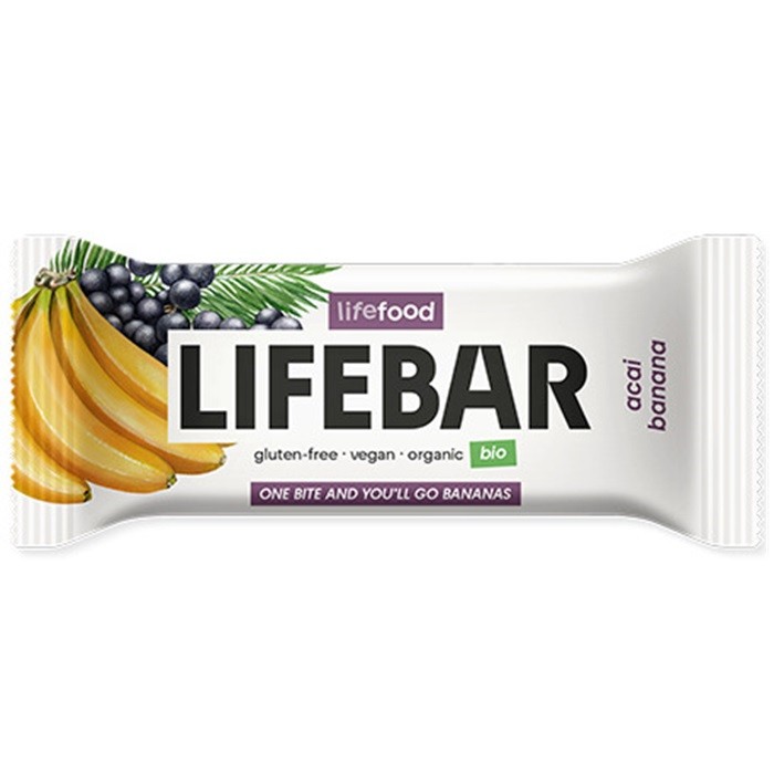 Baton cu acai si banane bio raw vegan, fara gluten, fara zahar 47g Lifebar Plus