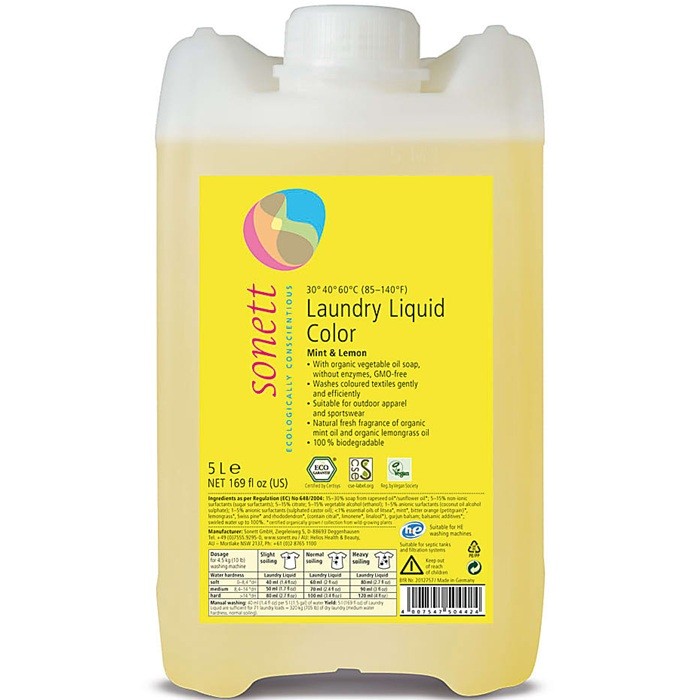 Detergent ecologic lichid pt rufe colorate cu lamaie si menta 5 L Sonett