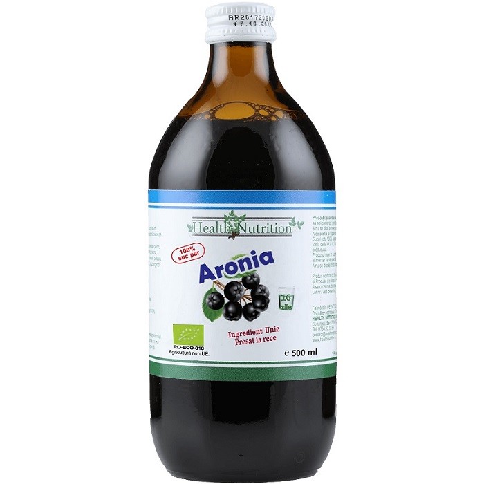 Suc de aronia bio pur, fara zahar 500ml Health Nutrition
