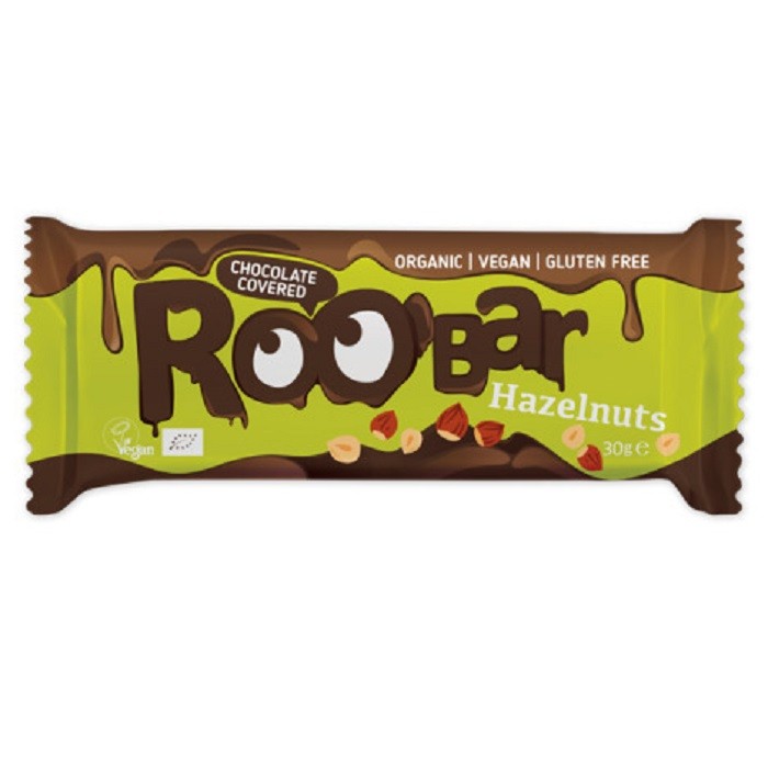 Baton cu alune de padure invelit in ciocolata bio 30g Roobar