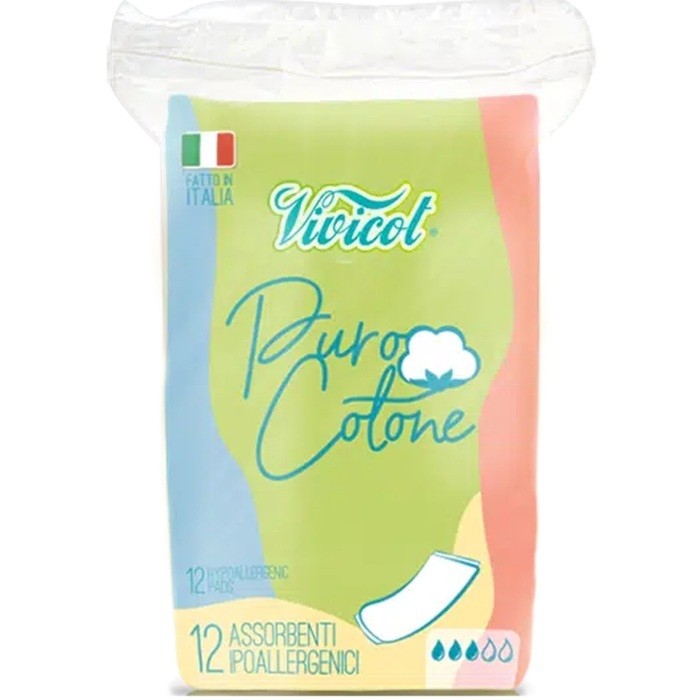 Absorbante din bumbac bio, fara aripioare 3 picaturi, 12 buc Vivicot