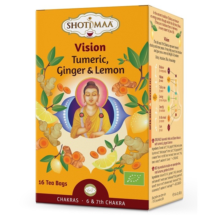Ceai Chakras Vision cu turmeric, ghimbir si lamaie bio 16 pliculete Shotimaa