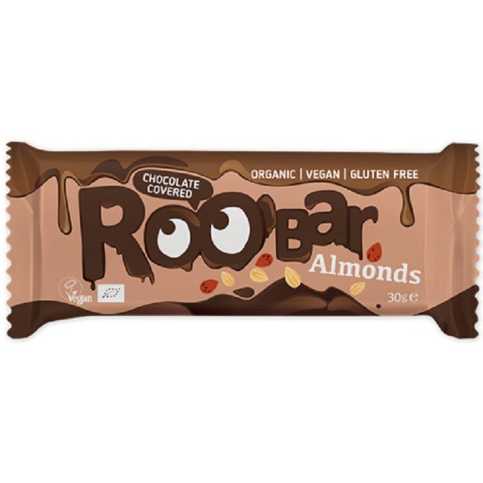 Baton cu migdale invelit in ciocolata bio 30g Roobar