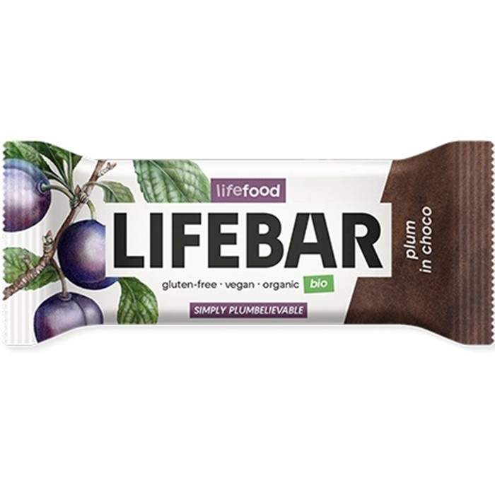 Baton cu prune in ciocolata bio raw vegan, fara gluten, fara zahar 40g Lifebar