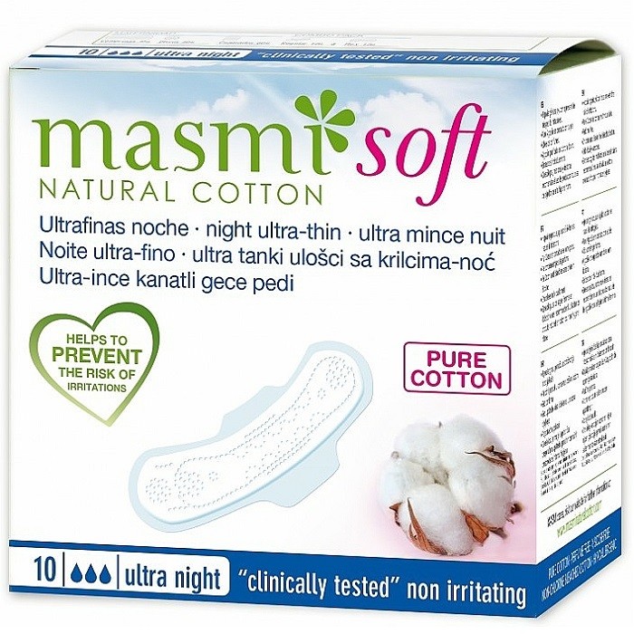 Absorbante de noapte din bumbac, cu aripioare Soft 10buc Masmi