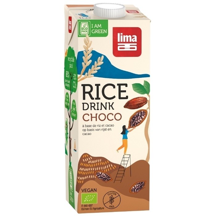 Bautura vegetala de orez cu ciocolata bio vegan, fara gluten 1L Lima