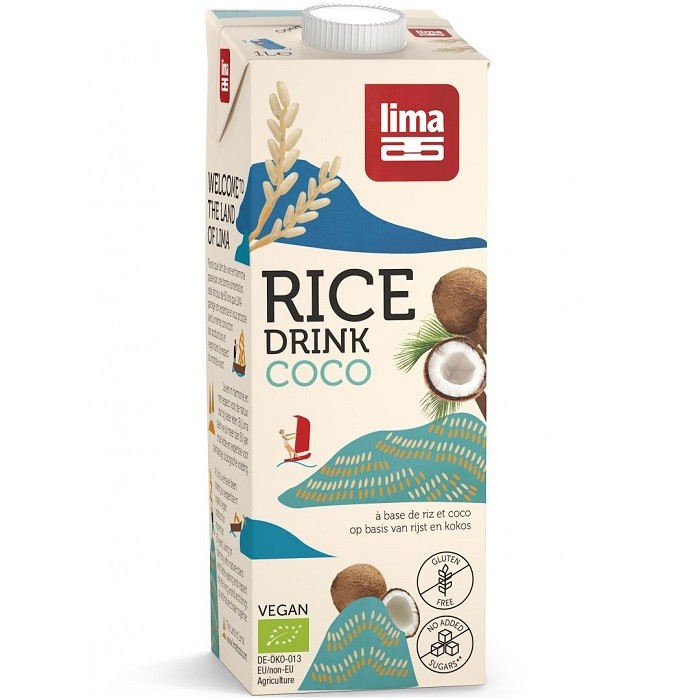 Bautura vegetala de orez cu cocos bio, fara gluten, fara zahar 1 litru Lima