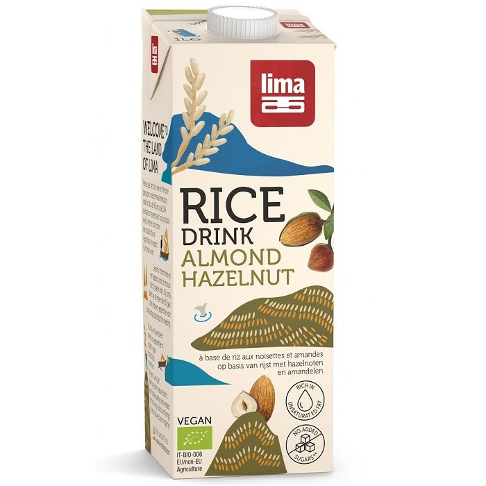 Bautura vegetala de orez cu migdale si alune de padure bio, fara gluten 1L Lima