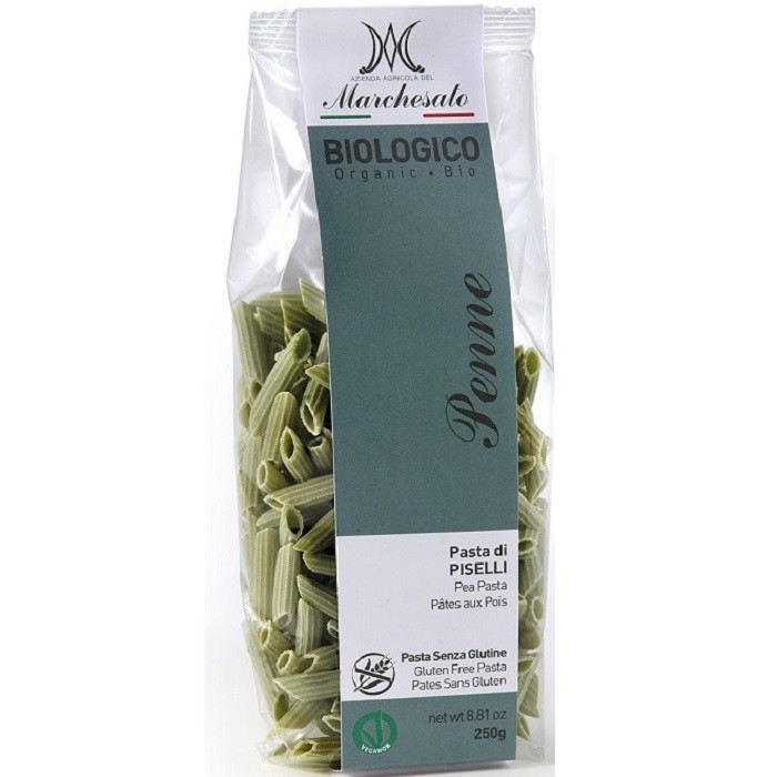 Penne din mazare verde bio, fara gluten 250g Marchesato