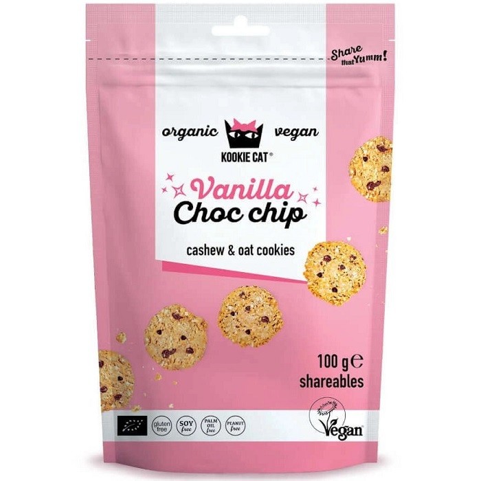 Cookies cu vanilie si ciocolata bio vegan, fara gluten 100g Kookie Cat