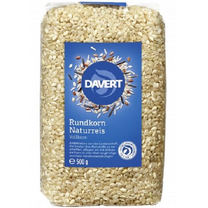 Orez integral bio cu bob rotund 500g Davert