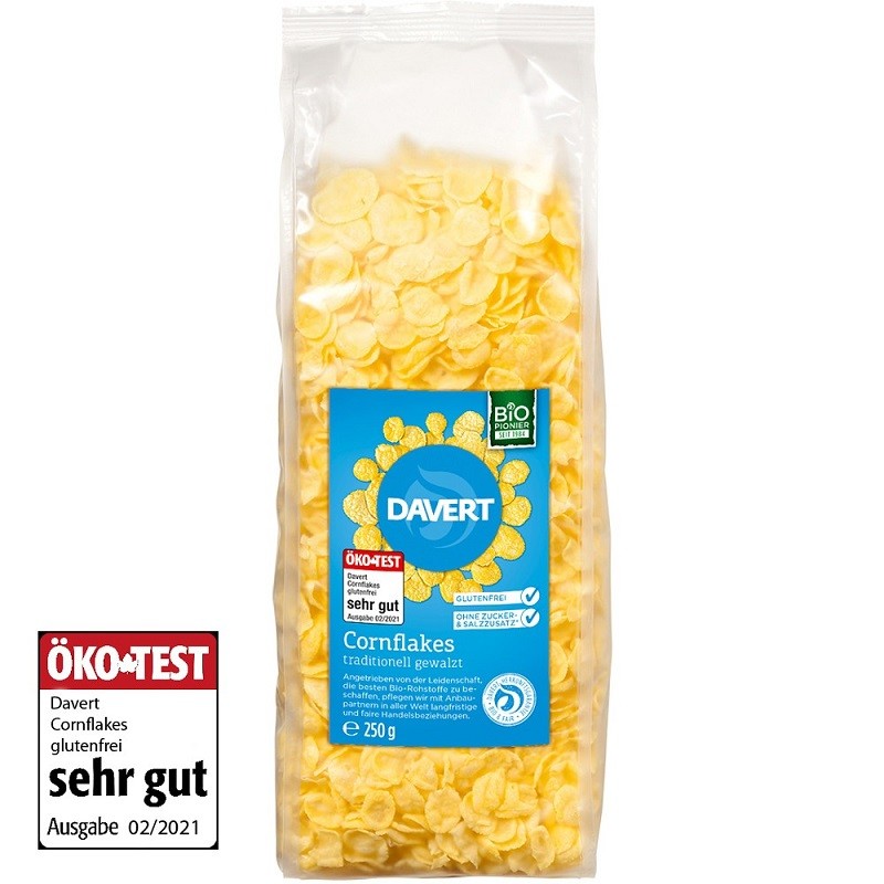 Fulgi de porumb bio fara sare, fara zahar, fara gluten 250g Davert