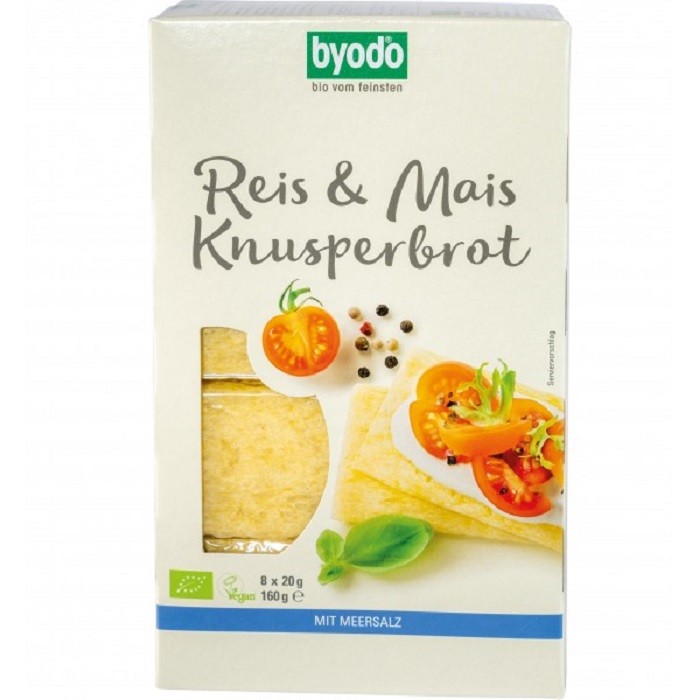 Paine crocanta cu orez si porumb bio, fara gluten 160g Byodo