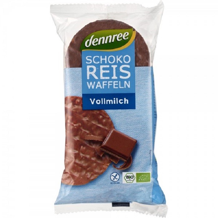 Rondele din orez expandat cu ciocolata si lapte integral bio 100g Dennree