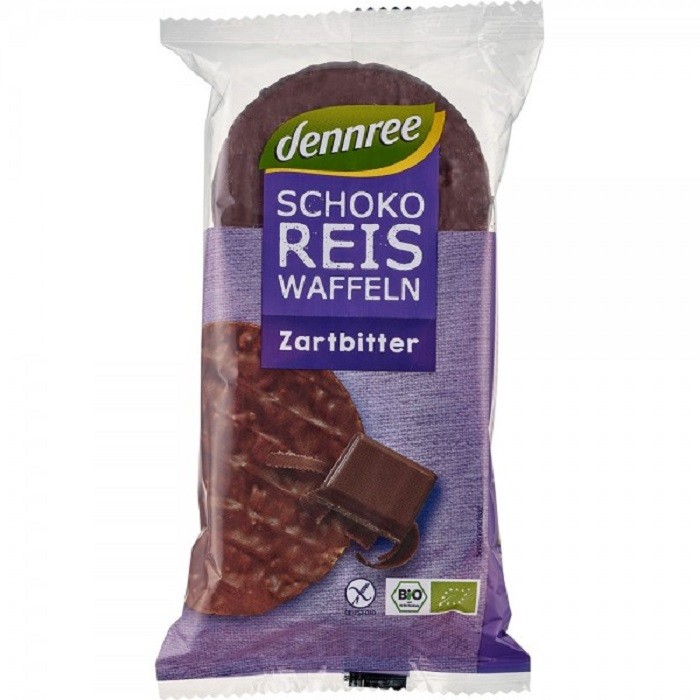 Rondele din orez expandat cu ciocolata amaruie bio 100g Dennree
