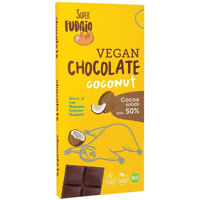 Ciocolata cu lapte de cocos bio vegan, fara gluten 80g Super Fudgio