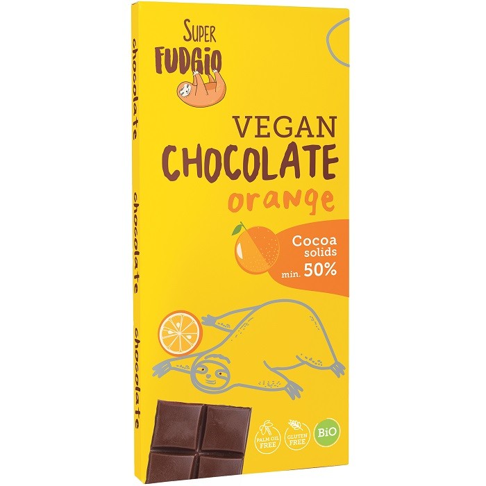 Ciocolata cu portocale bio vegan, fara gluten 80g Super Fudgio