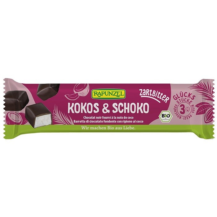 Baton de cocos cu ciocolata amaruie bio 40g Rapunzel