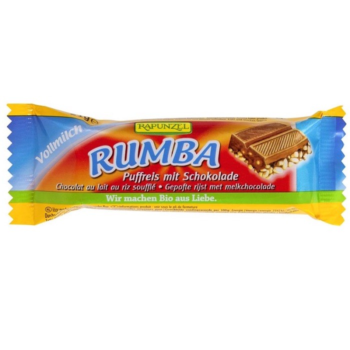 Baton Rumba de ciocolata cu orez expandat, bio 40g Rapunzel