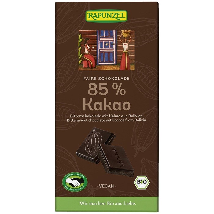 Ciocolata amaruie bio vegana, 85% cacao 80g Rapunzel