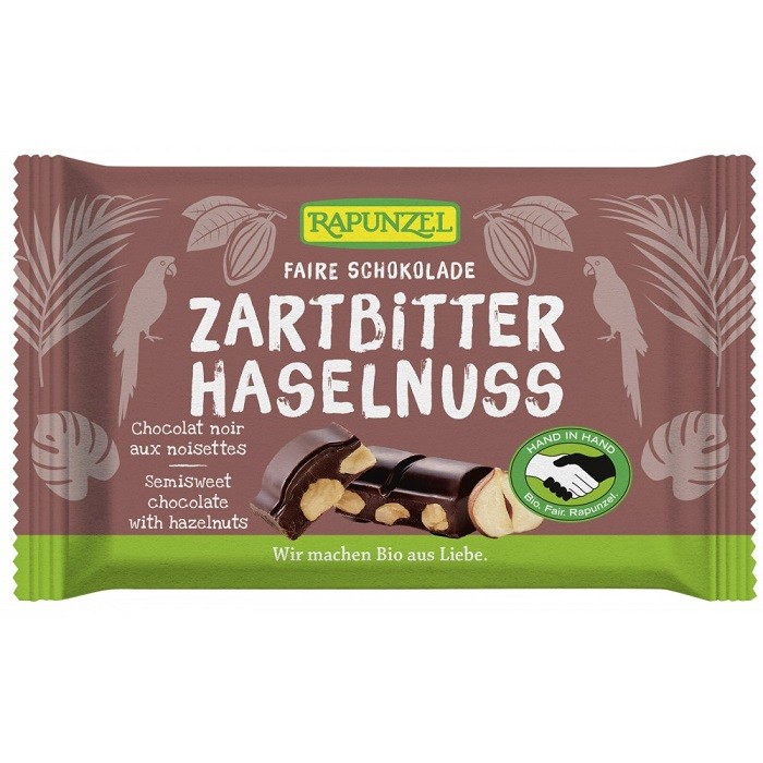 Ciocolata amaruie 60% cacao si alune intregi, bio vegana 100g Rapunzel