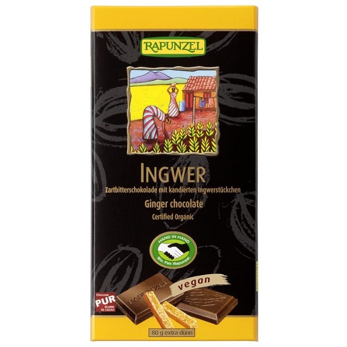 Ciocolata amaruie cu ghimbir si 55% cacao, bio vegana 100g Rapunzel