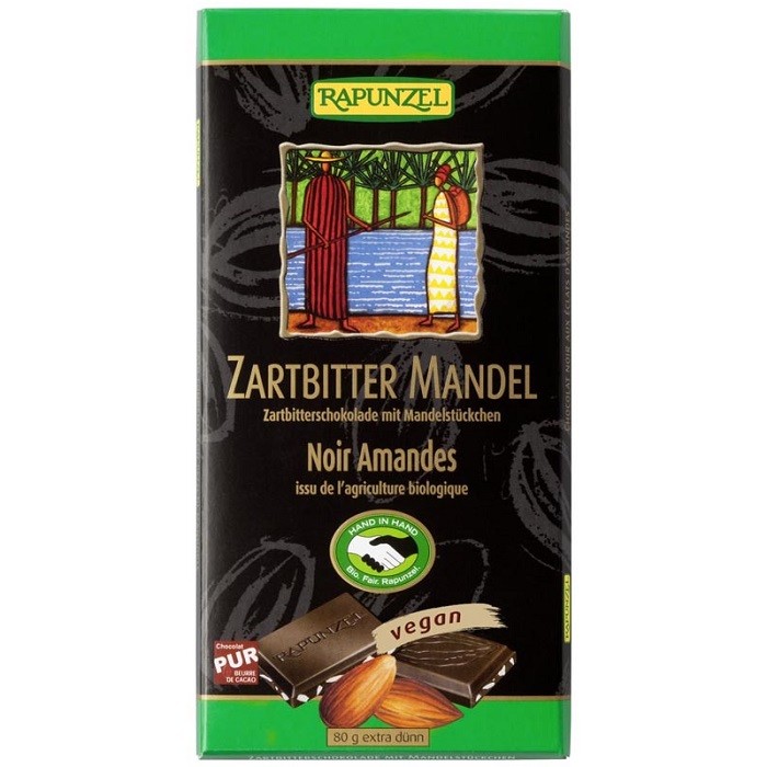 Ciocolata amaruie cu migdale si 55% cacao, bio vegana 100g Rapunzel