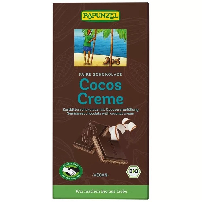 Ciocolata amaruie cu umplutura de crema de cocos, bio vegana 100g Rapunzel