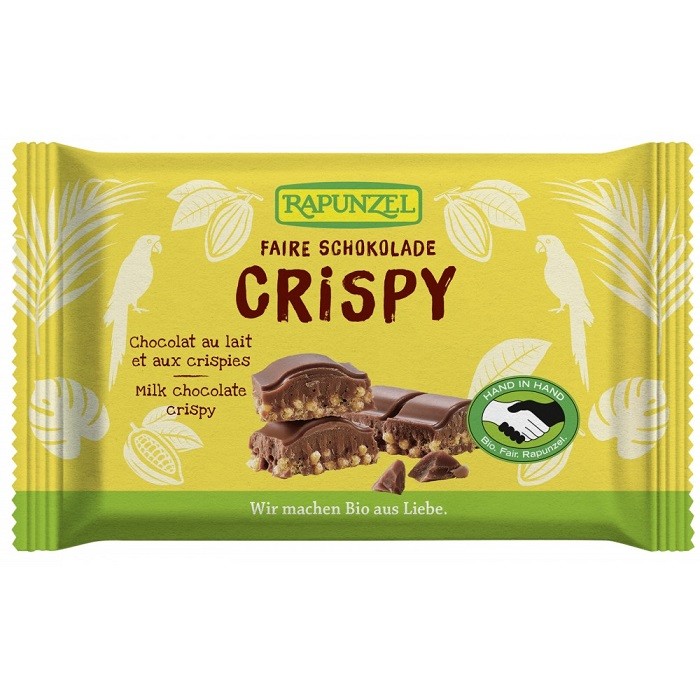 Ciocolata cu lapte integral, crocanta, bio 100g Rapunzel