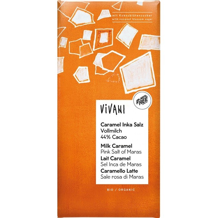 Ciocolata cu caramel sarat si zahar din flori de cocos bio 80g Vivani