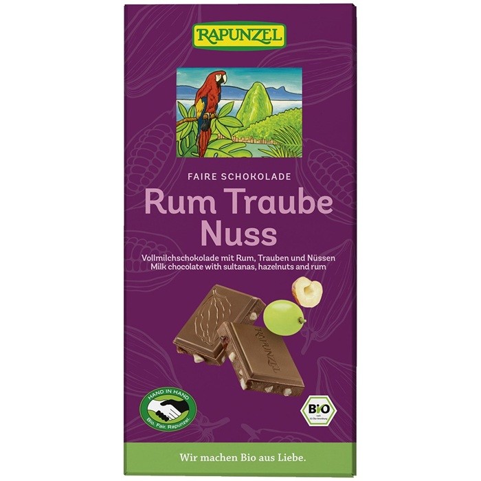 Ciocolata cu stafide, alune si rom bio 100g Rapunzel